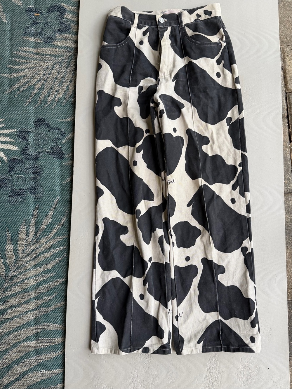 Lisa says Gah! Black and White Cow Print Wide Leg Pants